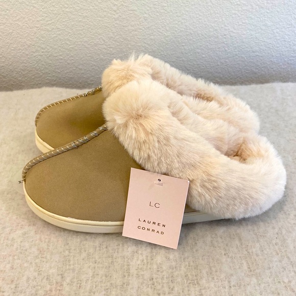 women's lc lauren conrad faux fur clog slippers